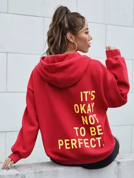 Хлопковая толстовка с капюшоном It s Ok No To Be Perfect, нишевые повседневные толстовки, эстетический спортивный костюм для творчества, повседневный свитер S чёрный