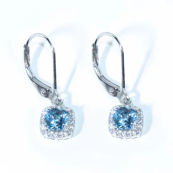 Серьги-подвески из серебра 925 пробы с квадратным цирконием и круглым кубическим цирконием Nano Sky Blue AAA небесно-голубой