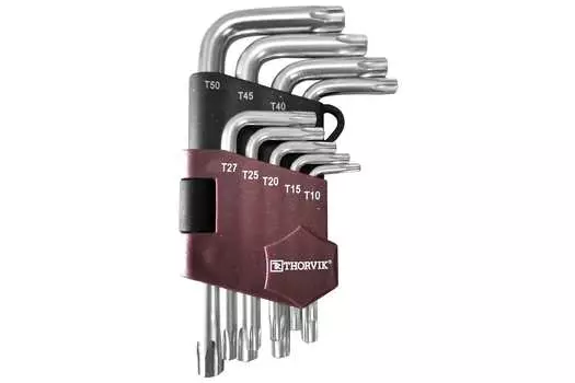 Набор ключей Torx, сталь, ключи: имбусовые - 9шт., пластиковый держатель, Thorvik TTKS9S (53140)