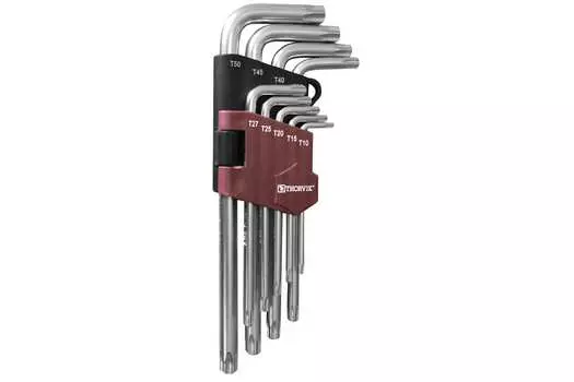 Набор ключей Torx, сталь, ключи: имбусовые - 9шт., пластиковый держатель, Thorvik (TK9S)