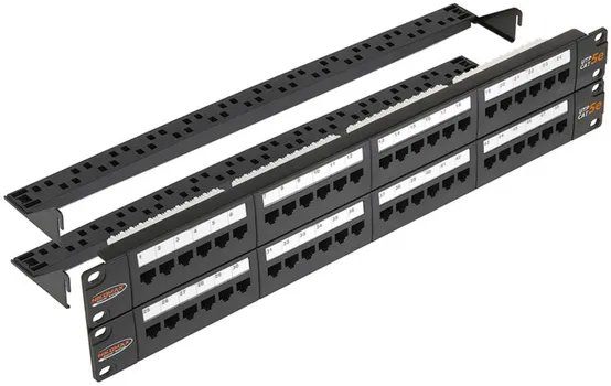 Патч-панель NikoMax NMC-RP48UD2-2U-BK 19", 2U, 48 портов, Кат.5e, RJ45/8P8C, 110/KRONE, T568A/B, неэкранированная, с органайзерами, черная