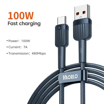 VAORLO 7A USB-кабель для зарядки Type-C, 100 Вт, флэш-зарядка, кабель для передачи данных Super Charge, совместимый с телефонной линией Huawei Xiaomi, быстрая зарядка чёрный
