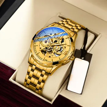 Новые деловые мужские часы Hollow Mechanical Watch Мужские часы полностью автоматические механические часы