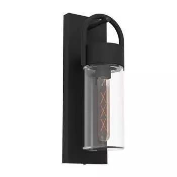 Уличный настенный светильник Eglo CARRARO, E27, 1X60W, IP44, L115, H380, A130, сталь, черный/стекло, прозрачный 900285