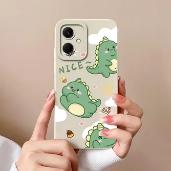 Жидкий силиконовый чехол для Xiaomi Redmi Note 12 Pro + 12S 12R Note 8 9 10 11 Pro, противоударный чехол с милым динозавром, матовый чехол с защитой от падения, для бампера Redmi Redmi Note 5
