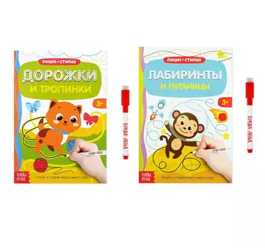 Набор многоразовых книг с маркером «Пиши-стирай. Лабиринты и путаницы», 2 шт.