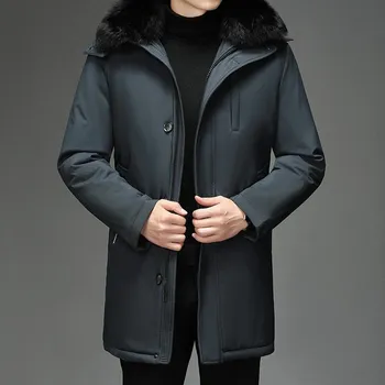 Middle-aged and Elderly Men s New Mid-length Down Jacket for Live-fitting Faces Without Head M темно-синий