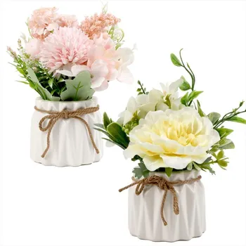 2 Pcs Artificial Peony Hydrangea Flower with Vase Flowers for Decoration for Dining Room Coffee Table Decor Dining Table Centerpiece светло-синий