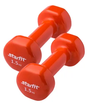 Гантель виниловая, комплект STARFIT DB-101 1,5 кг, оранжевый, 2 шт