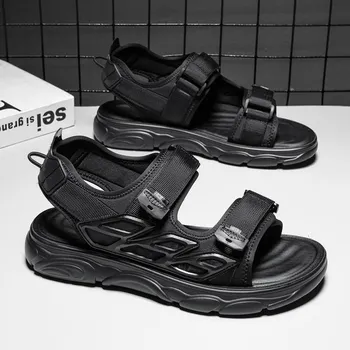 Fashion Genuine Leather Men Sandals Summer Outdoor Non-slip Hiking Trekking Shoes for Men Beach Slippers Casual Sneakers men flats 6.5 бежевый