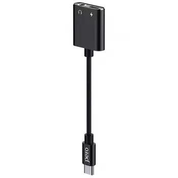 Адаптер PERO AD10 USB TYPE-C TO USB TYPE-C/MINI JACK 3.5, черный