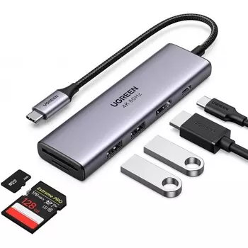 Адаптер UGREEN CM511 (60384) USB-C Multifunction Adapter with PD Charging серый космос