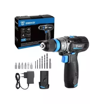 Аккумуляторная дрель-шуруповерт DEKO DKCD12V PRO в кейсе co съемным патроном + оснастка 13 шт, 12В, 2х1.5Ач