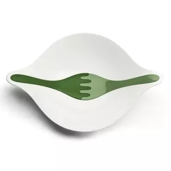 Салатница с приборами 3 л Koziol Leaf бело-зелёный