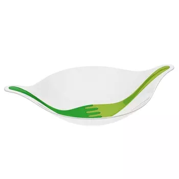 Салатница с приборами 3 л Koziol Leaf бело-зелёный