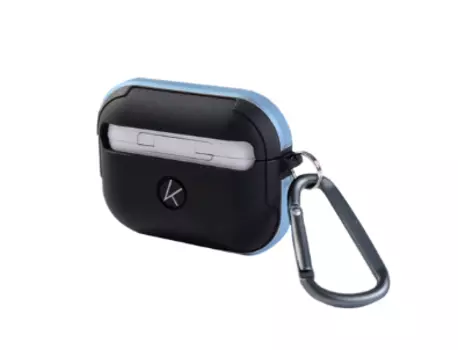 Чехол K-Doo Protective Case для AirPods 3 силиконовый с карабином (черный/голубой бампер)