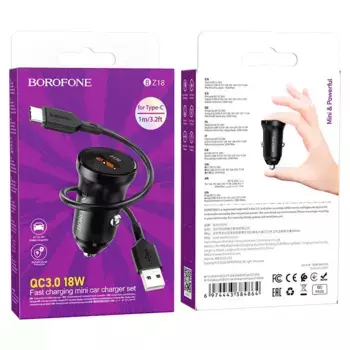 Автомобильное зарядное устройство Borofone BZ18 USB/кабель USB- Micro-USB 18W (черный)