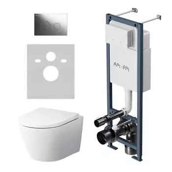 Комплект AM.PM Унитаз подвесной Sense C741701SC безободковый + Инсталляция ErgoFit I012711.0151 с кнопкой смыва