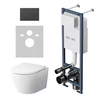 Комплект AM.PM Унитаз подвесной Sense C741701SC безободковый + Инсталляция ErgoFit I012711.0138 с кнопкой смыва