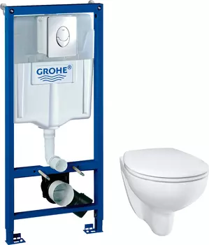 Комплект Инсталляция Grohe Rapid SL 3 в 1 с кнопкой хром + Унитаз Grohe Bau Ceramic