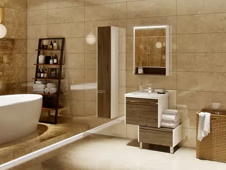 Комплект мебели Aquaton Капри 60 белый-темное дерево