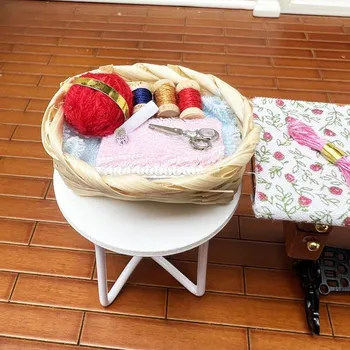 Ролевая игрушка 1:12 кукольных домиков вязаная шерстяная пряжа в корзине украшение миниатюрная швейная модель сцены для кукольного домика на рабочем столе