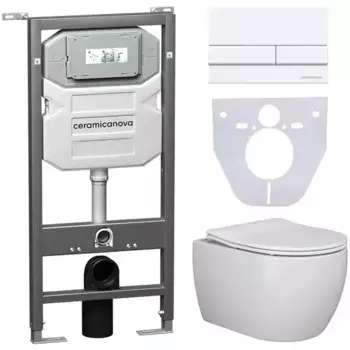 Комплект инсталляция с унитазом, крышкой и кнопкой смыва «Ceramica Nova» CN3001_1002W_1000 безободковый белый