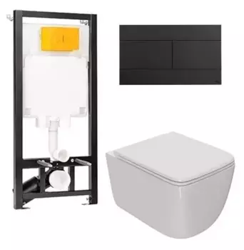 Комплект инсталляция с унитазом, крышкой и кнопкой смыва «Point» OLI 80 ECO/Меркурий/панель Slim 886914SLO3+PN41831 безободковый белый