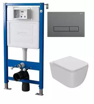Комплект инсталляция с унитазом, крышкой и кнопкой смыва «Point» PN48008GM (PN48036WG/клавиша PN44831GM/унитаз Меркурий PN41831) безободковый белый
