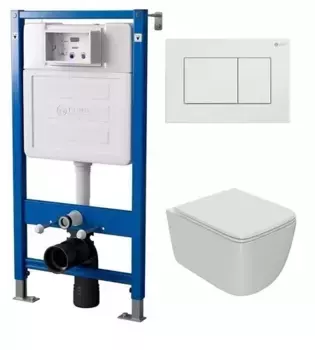 Комплект инсталляция с унитазом, крышкой и кнопкой смыва «Point» PN48011W (PN48036WG/клавиша PN44081W/унитаз Меркурий PN41831) безободковый белый