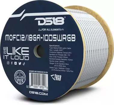 Кабель акустический одноканальный 12GA с проводами RGB 12-GA MOFC12/18GA-100SWRGB, DS18 MOFC12/18GA-100SWRGB