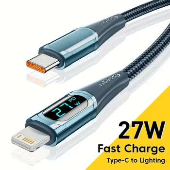 Кабель Essager USB Type C, 27 Вт, прочный высококачественный кабель для передачи данных для IPhone 11/12/13/14 Pro Max 1M