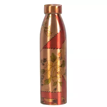 Медная бутылка с аппликацией с розами (1 л), Copper Bottle with Rose Patches, произв. MYINDIA
