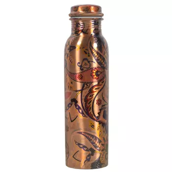 Медная бутылка с золотым узором (1 л), Copper Bottle with Gold Pattern, произв. MYINDIA