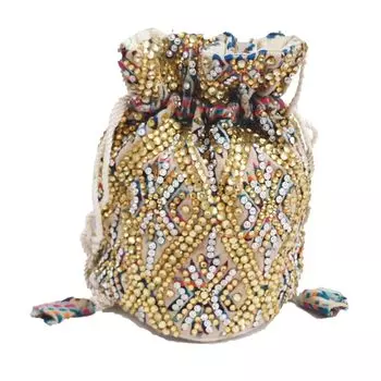 Мешочек Потли с белым и желтым жемчугом, Small white pearl yellow Potli