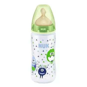 Nuk Бутылочка First Choice Plus с соской из латекса с рождения, 300 мл, зеленая, монстрик