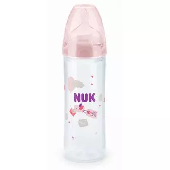 NUK First Choice + Бутылочка 250 мл, соска силиконовая 6+ мес. для заменителей грудного молока, розовая