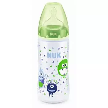 NUK First Choice + Бутылочка 300 мл с соской 0-6 мес. из силикона, для заменителей грудного молока, монстрики 10741813/4