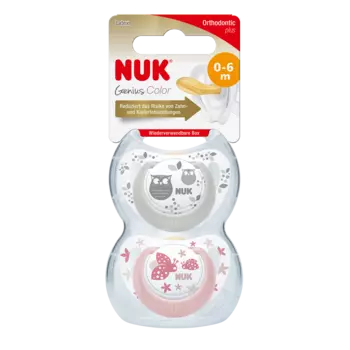 NUK Пустышка 0-6 мес., 2 шт., латексная, ортодонтическая, для девочек