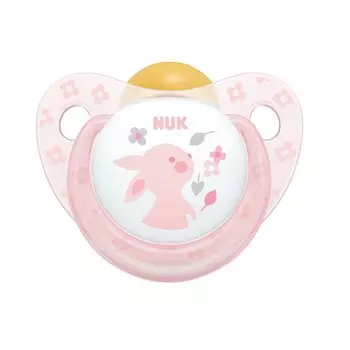 NUK Пустышка 0-6 мес. латексная ортодонтическая с кольцом, зайка