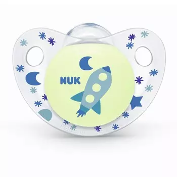 NUK Пустышка 0-6 мес. силиконовая ортодонтическая NIGHT&amp;DAY ракета 10730210/4