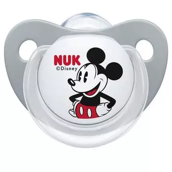 Nuk Пустышка Микки Маус, силиконовая, 6-18 месяцев, цвет серый