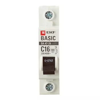 Автоматический выключатель модульный EKF Basic ВА 47-29 1P 16А тип C 4,5 кА 230 В (mcb4729-1-16C)
