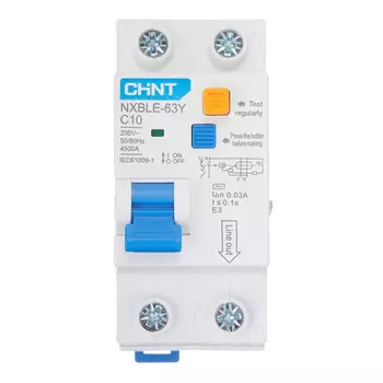Автомат дифференциальный Chint NXBLE-63Y 10А 1P+N тип AC 30 мА 4,5 кА компактный (105541)