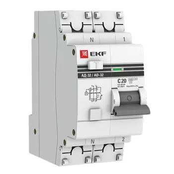 Автомат дифференциальный EKF PROxima АД-32 20А 1P+N тип AC 30 мА 4,5 кА (DA32-20-30-pro)