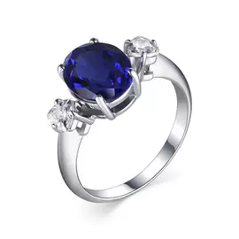 Кольцо из серебра с иск.сапфиром и фианитами 01-1529/0ГТС-00