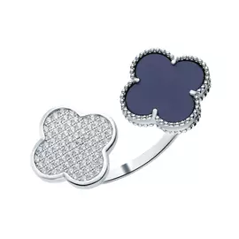 Кольцо из серебра с керамикой и фианитом TM-R00952-Вl-W-X-X-W