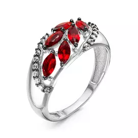 Кольцо из серебра с кварцем и фианитами с родированием к-7156р104