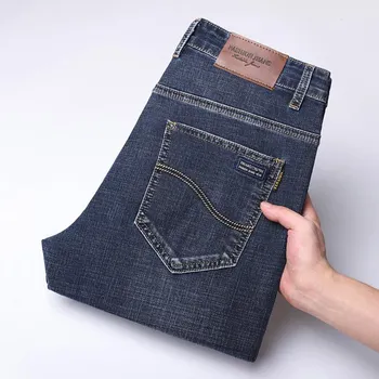 Летние тонкие высококачественные деловые мужские джинсы Slim Fit с эластичной резинкой, прямые свободные повседневные брюки 28 синий