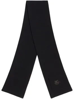 Шерстяной шарф тонкой вязки ETRO, черный